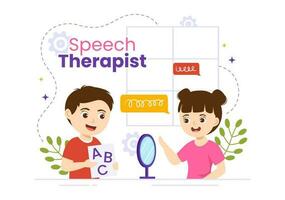 Speech Therapist Vector Illustration with Child Training Basic Language Skills and Articulation Problem in Flat Cartoon Hand Drawn Templates