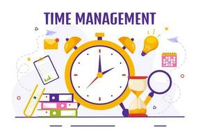 Time Management Vector Illustration with Clock Controls and Tasks Planning Training Activities Schedule in Flat Cartoon Hand Drawn Templates