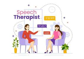 Speech Therapist Vector Illustration with People Training Basic Language Skills and Articulation Problem in Flat Cartoon Hand Drawn Templates