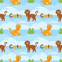 Cats Animals Seamless Pattern Design with Cat Element in Template Hand Drawn Cartoon Flat Illustration vector