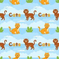 Cats Animals Seamless Pattern Design with Cat Element in Template Hand Drawn Cartoon Flat Illustration vector