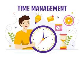 Time Management Vector Illustration with Clock Controls and Tasks Planning Training Activities Schedule in Flat Cartoon Hand Drawn Templates