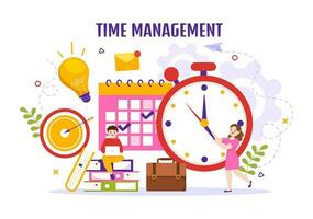 Time Management Vector Illustration with Clock Controls and Tasks Planning Training Activities Schedule in Flat Cartoon Hand Drawn Templates