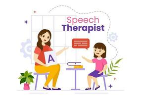 Speech Therapist Vector Illustration with Child Training Basic Language Skills and Articulation Problem in Flat Cartoon Hand Drawn Templates