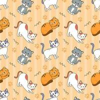 Cats Animals Seamless Pattern Design with Cat Element in Template Hand Drawn Cartoon Flat Illustration vector