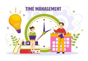 Time Management Vector Illustration with Clock Controls and Tasks Planning Training Activities Schedule in Flat Cartoon Hand Drawn Templates