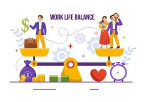 Work Life Balance Vector Illustration of Person Balancing with Job and Family or Leisure Activities in Multitasking Flat Cartoon Hand Drawn Templates