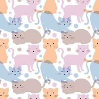 Cats Animals Seamless Pattern Design with Cat Element in Template Hand Drawn Cartoon Flat Illustration vector