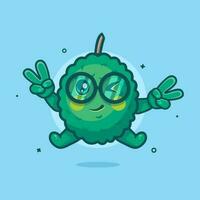 cute durian fruit character mascot with peace sign hand gesture isolated cartoon in flat style design vector