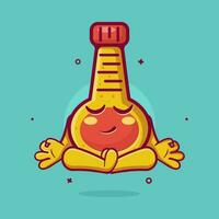 calma mayonesa botella personaje mascota con yoga meditación actitud aislado dibujos animados en plano estilo diseño vector