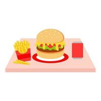 Online shopping, Food delivery. Icons to express, delivery Home. Fast food. Burger, french fries and drink photo