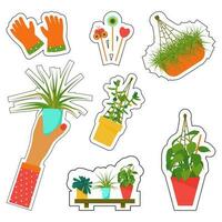 Stickers of house plants and care tools. Interior Scandinavian design. Design element. photo