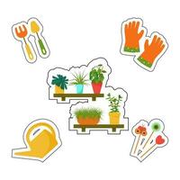 Stickers of house plants and care tools. Interior Scandinavian design. Design element. photo