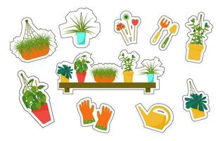 Stickers of house plants and care tools. Interior Scandinavian design. Design element. photo