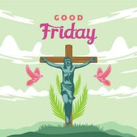 illustration of cross with jesus in bright color style. good friday vector