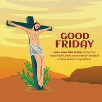 social media post illustration of jesus on cross with good friday vector