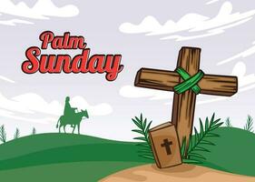 background with a cross shape vector illustration with palm sunday