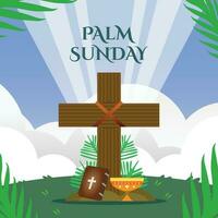 vector flat illustration of heavy clouds and cross shape for palm sunday