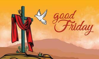 realistic banner illustration of cross and greeting to commemorate good friday vector
