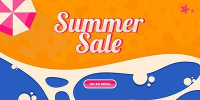 Summer sale horizontal banner. Sandy summer beach vector illustration