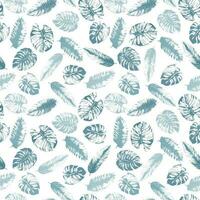 Print of different tropical leaves in blue colors. Print for different summer clothes, phone cases, packaging and textiles. Seamless pattern vector