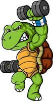 turtle character with dumbbell weights pose vector