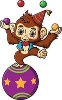 Cartoon circus monkey balancing on ball vector