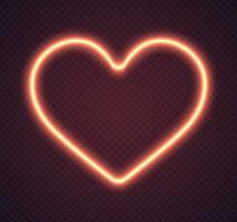 Neon heart light effect. Retro fluorescent red neon heart sign. vector