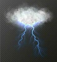 Realistic cloud with thunderbolt isolated on dark background. vector