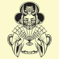 japan geisha girl outline vector art