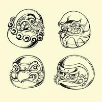 Japanese Daruma mask outline vector art