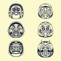 Japanese Daruma mask outline vector art