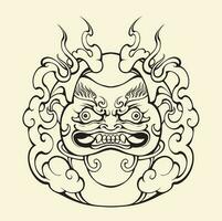 Japanese Daruma mask outline vector art