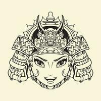 character samurai face Japanese outline vector