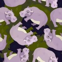 Vector seamless cute pattern with hippos