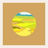 Abstract vector landscape in a circle isolated on bege background