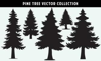 set of pine trees silhouettes vector graphics for design