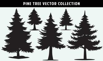 set of pine trees silhouettes vector graphics for design