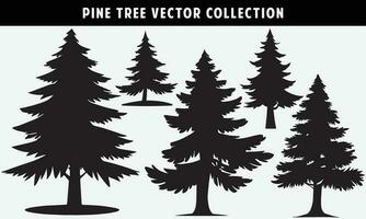 set of pine trees silhouettes vector graphics for design