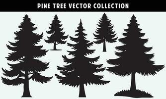 set of pine trees silhouettes vector graphics for design