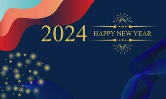 2024 Happy New Year Background Design. Golden 2024 Happy New Year Lettering on Blue Background. vector