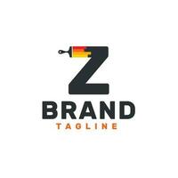 Letter Z Logo with Paint Brush - Alphabet Z with Paint Brush Logo Design vector