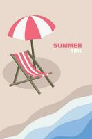 Seascape. Summer vacation. Beach chair and umbrella on the beach. Vacation and travel concept. vector