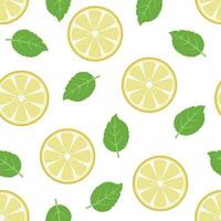 Seamless pattern of slices of lemon and mint vector