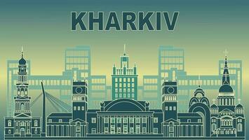 Kharkiv3Kharkiv city skyline, Ukraine. The most famous buildings in Kharkiv, Ukraine vector