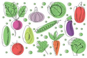 Veget2Vector set of vegetables. Organic vegetables in cartoon flat style. Healthy lifestyle. Vegetarian concept. vector