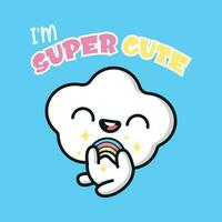 CUTE LITTLE CLOUD IS HOLDING A RAINBOW CARTOON VECTOR