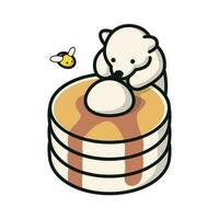 CUTE POLAR BEAR IS HOLDING ONTO A PANCAKE vector