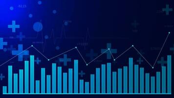 Healthcare business graph. Statistics with upward arrow. Finances, investments for medical background. Vector illustration.