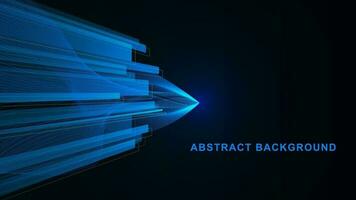 Abstract glowing straight lines and wave flow on dark blue background. Big data visualization, global networking and digital communication technology concept. Vector illustration.